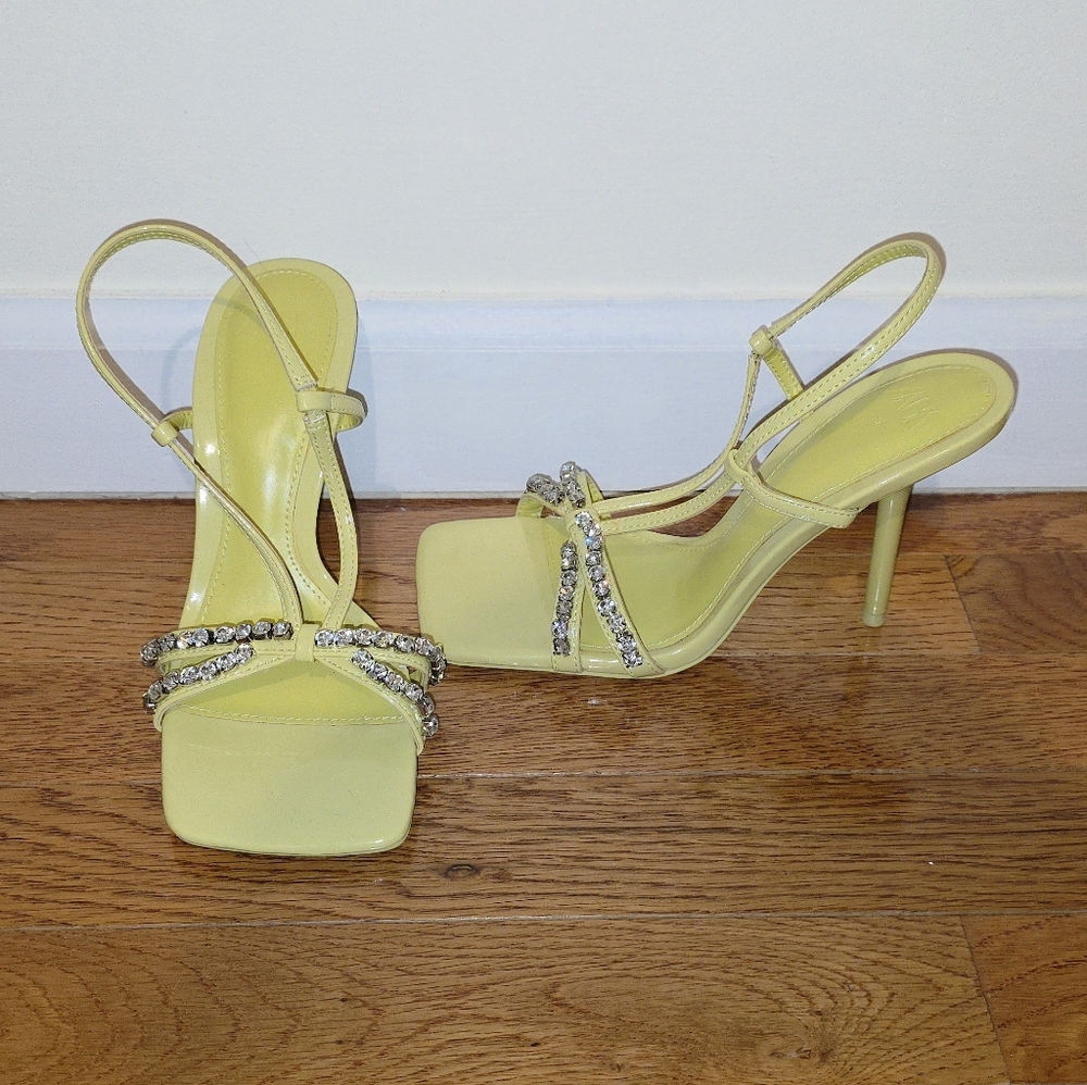 Zara Yellow Strappy Heels with Rhinestones